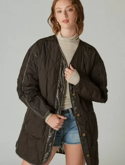 Lucky Brand reversible shine quilted liner jacket black*WOMEN Jackets & Outerwear