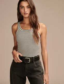 Lucky Brand ribbed essential tank. white black stripe*WOMEN Knit Tops