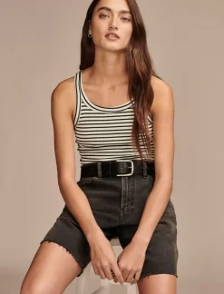 Lucky Brand ribbed essential tank. white black stripe*WOMEN Knit Tops