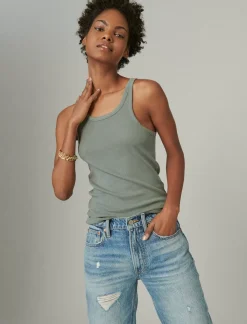 Lucky Brand ribbed essential tank balsam green*WOMEN Knit Tops