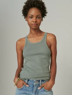 Lucky Brand ribbed essential tank balsam green*WOMEN Knit Tops