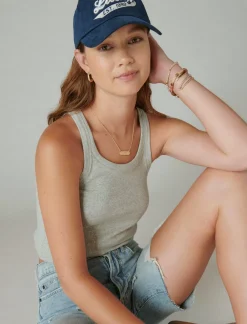 Lucky Brand ribbed essential tank light heather grey (b03)*WOMEN Knit Tops