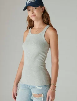 Lucky Brand ribbed essential tank light heather grey (b03)*WOMEN Knit Tops