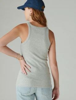 Lucky Brand ribbed essential tank light heather grey (b03)*WOMEN Knit Tops
