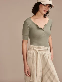 Lucky Brand ribbed henley tee four leaf clover*WOMEN Knit Tops
