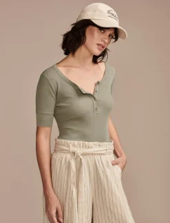 Lucky Brand ribbed henley tee four leaf clover*WOMEN Knit Tops