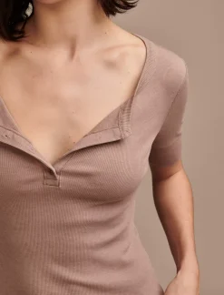 Lucky Brand ribbed henley tee raw umber*WOMEN Knit Tops