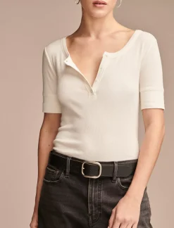 Lucky Brand ribbed henley tee tofu*WOMEN Knit Tops