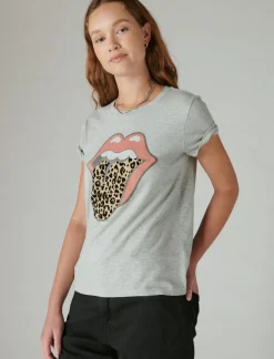Lucky Brand rolling stones animal lips light heather gray*WOMEN Graphic Tees