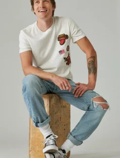 Lucky Brand rolling stones patch marshmallow*MEN Graphic Tees