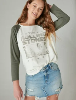Lucky Brand rolling stones ticket raglan tee egret*WOMEN Graphic Tees
