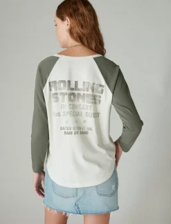 Lucky Brand rolling stones ticket raglan tee egret*WOMEN Graphic Tees