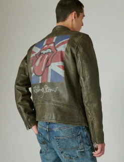 Lucky Brand rolling stones washed leather bonneville jacket washed black*MEN Jackets & Outerwear