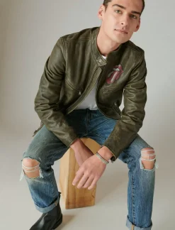 Lucky Brand rolling stones washed leather bonneville jacket washed black*MEN Jackets & Outerwear