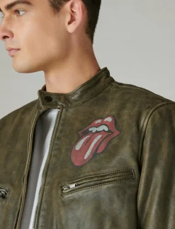 Lucky Brand rolling stones washed leather bonneville jacket washed black*MEN Jackets & Outerwear
