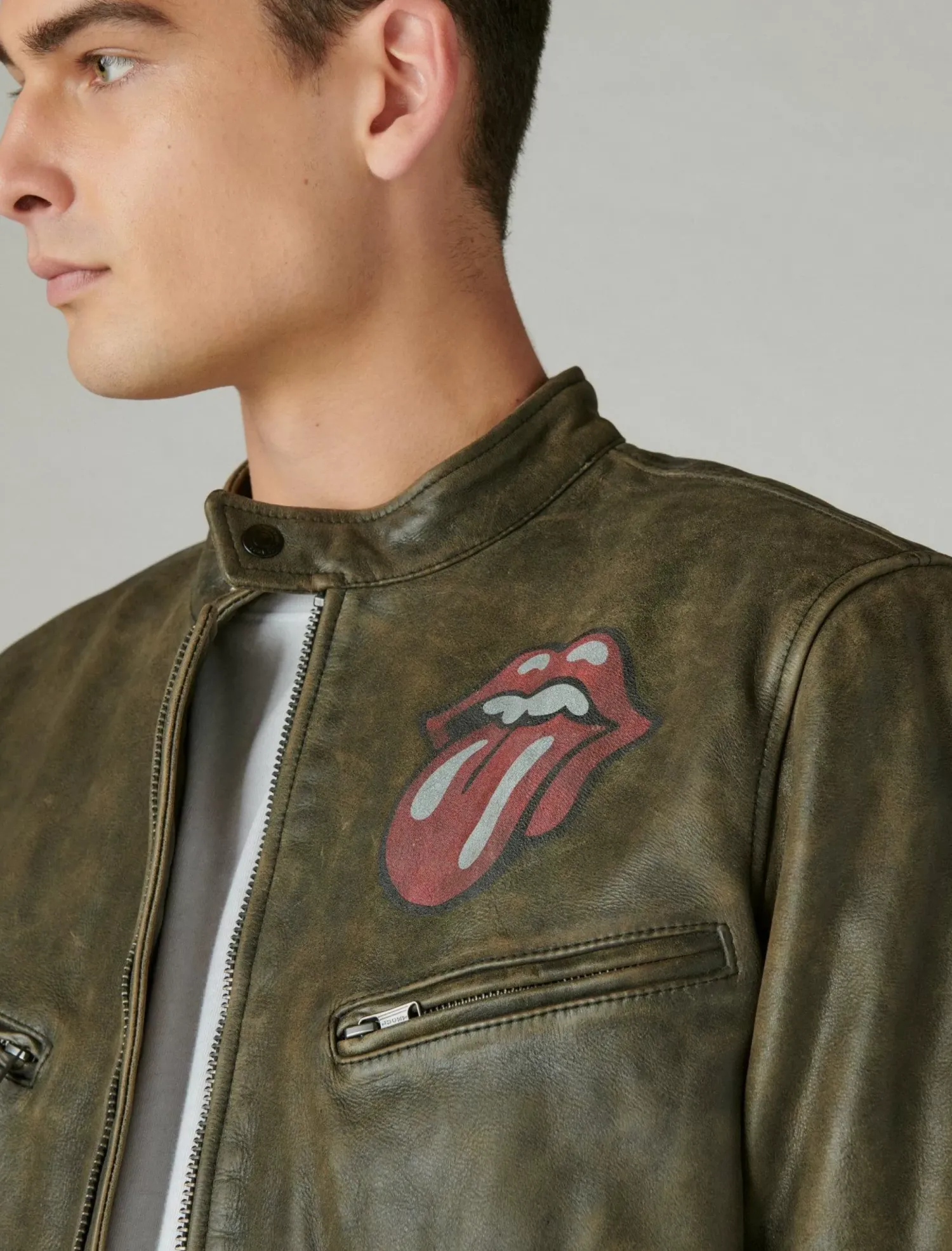 Lucky Brand rolling stones washed leather bonneville jacket washed black*MEN Jackets & Outerwear