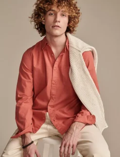 Lucky Brand rumpled poplin one pocket long sleeve shirt mineral red*MEN Suit Separates|Button-Downs