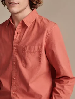 Lucky Brand rumpled poplin one pocket long sleeve shirt mineral red*MEN Suit Separates|Button-Downs