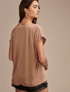 Lucky Brand sandwash notch neck tee mocha mousse*WOMEN Knit Tops