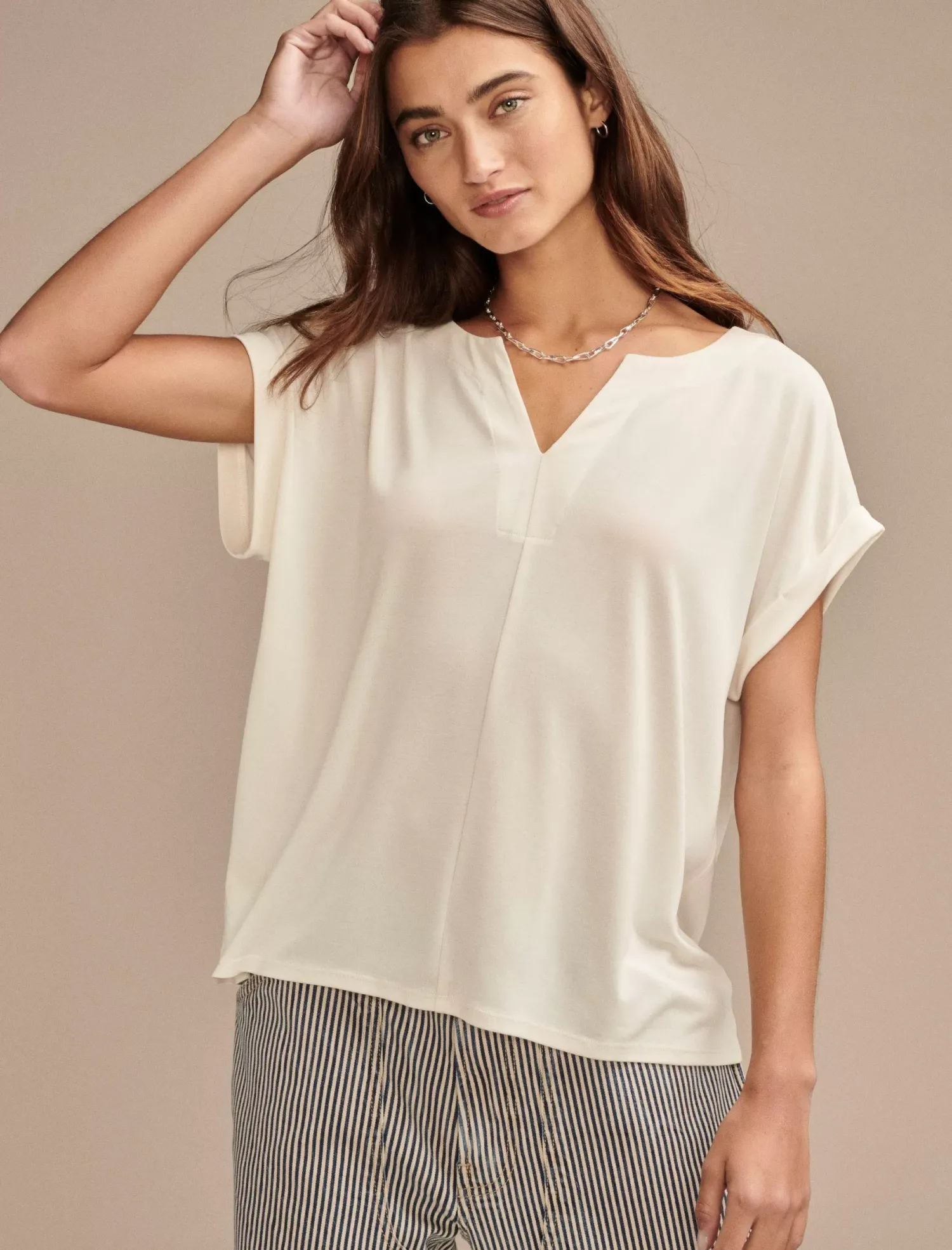 Lucky Brand sandwash notch neck tee ethereal white*WOMEN Knit Tops