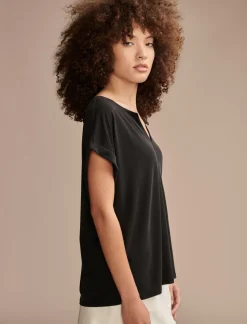 Lucky Brand sandwash notch neck tee jet black*WOMEN Knit Tops