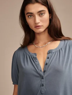 Lucky Brand sandwash peasant top blue nova*WOMEN Knit Tops