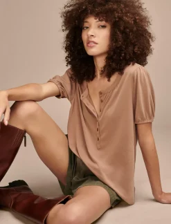 Lucky Brand sandwash peasant top mocha mousse*WOMEN Knit Tops