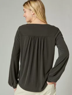 Lucky Brand sandwash pintuck top jet black*WOMEN Knit Tops|Blouses