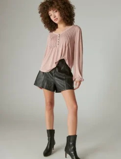 Lucky Brand sandwash pintuck top burnished lilac*WOMEN Knit Tops|Blouses