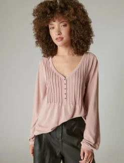 Lucky Brand sandwash pintuck top burnished lilac*WOMEN Knit Tops|Blouses