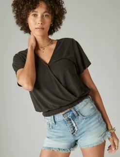 Lucky Brand sandwash surplice top jet black*WOMEN Knit Tops