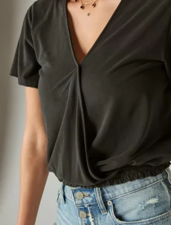 Lucky Brand sandwash surplice top jet black*WOMEN Knit Tops