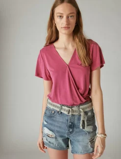 Lucky Brand sandwash surplice top red violet*WOMEN Knit Tops