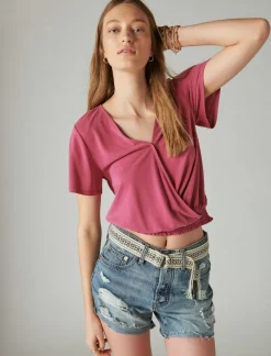 Lucky Brand sandwash surplice top red violet*WOMEN Knit Tops