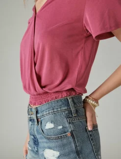 Lucky Brand sandwash surplice top red violet*WOMEN Knit Tops