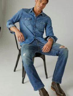 Lucky Brand sawtooth denim western shirt haywood*WOMEN|MEN Blouses|Button-Downs