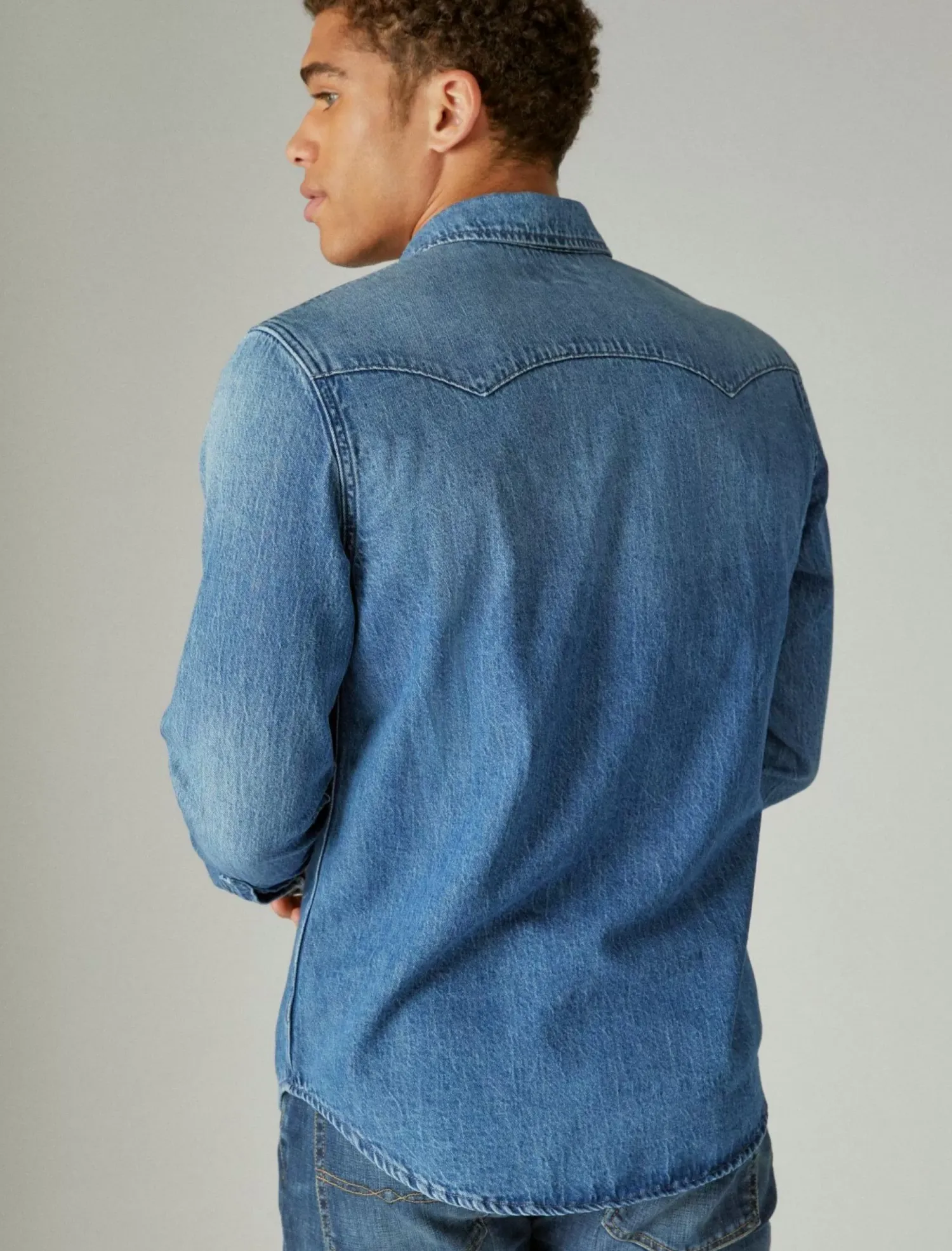 Lucky Brand sawtooth denim western shirt haywood*WOMEN|MEN Blouses|Button-Downs