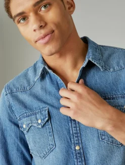 Lucky Brand sawtooth denim western shirt haywood*WOMEN|MEN Blouses|Button-Downs