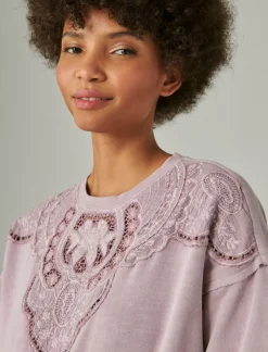 Lucky Brand schiffley cutwork pullover dawn pink*WOMEN Activewear