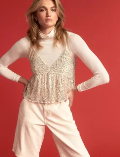 Lucky Brand sequin mini top champagne*WOMEN Knit Tops