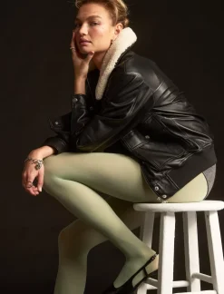 Lucky Brand shearling collar leather bomber jacket black*WOMEN Jackets & Outerwear