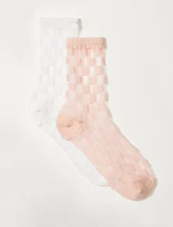 Lucky Brand sheer checkered crew sock light pink*WOMEN Socks
