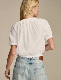 Lucky Brand short sleeve geo embroidered peasant top bright white*WOMEN Blouses