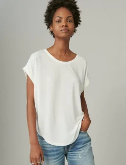 Lucky Brand short sleeve sandwash dolman tee bright white*WOMEN Knit Tops