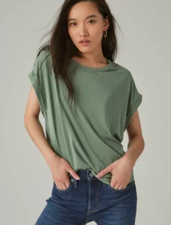 Lucky Brand short sleeve sandwash dolman tee loden green*WOMEN Knit Tops