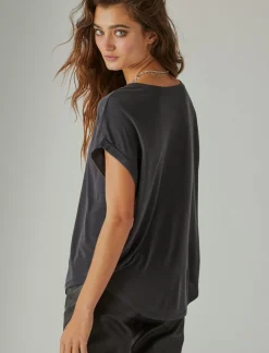 Lucky Brand short sleeve sandwash dolman tee 001 lucky black*WOMEN Knit Tops
