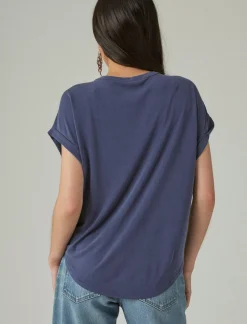 Lucky Brand short sleeve sandwash dolman tee navy*WOMEN Knit Tops