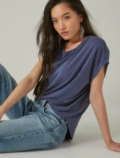 Lucky Brand short sleeve sandwash dolman tee navy*WOMEN Knit Tops