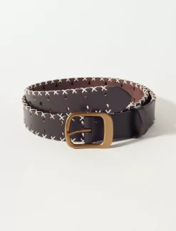 Lucky Brand side stitched leather belt dark brown*WOMEN Belts
