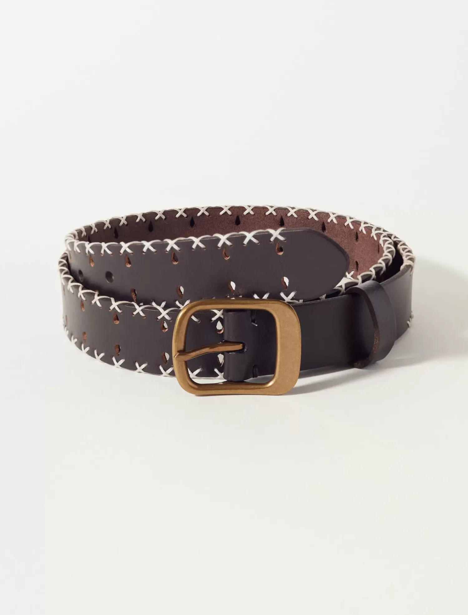 Lucky Brand side stitched leather belt dark brown*WOMEN Belts